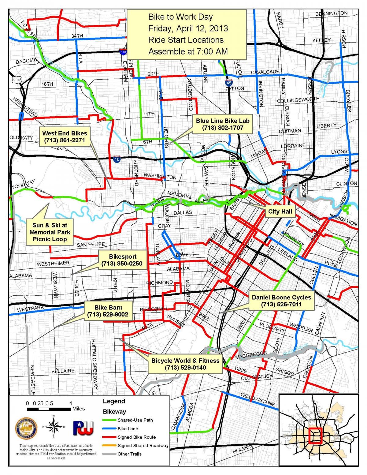 cyklotrasy Houston mapu