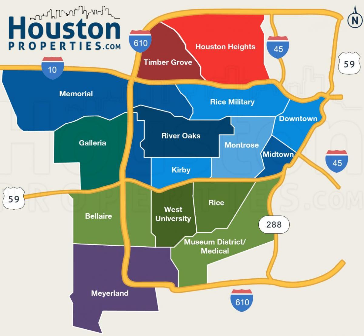 mapu Houston štvrtí