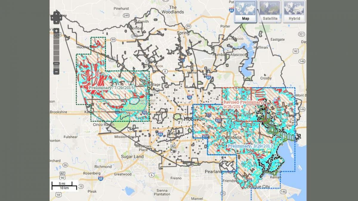 mapa povodne v Houstone