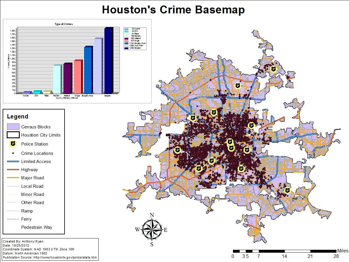 Houston, kriminalita mapu