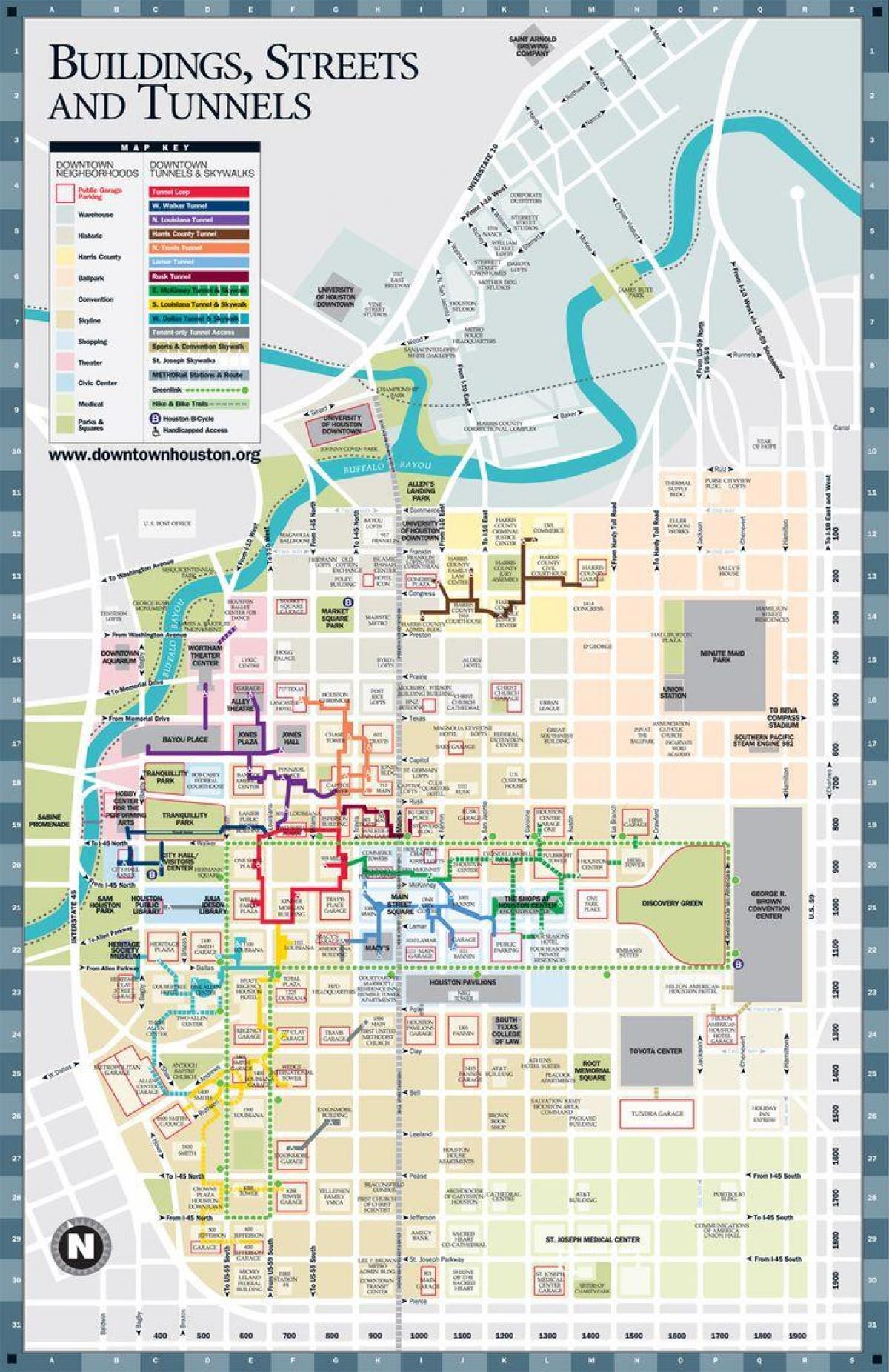 downtown Houston tunel mapu