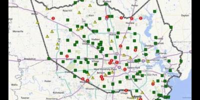 Mapa zaplavené územia v Houstone